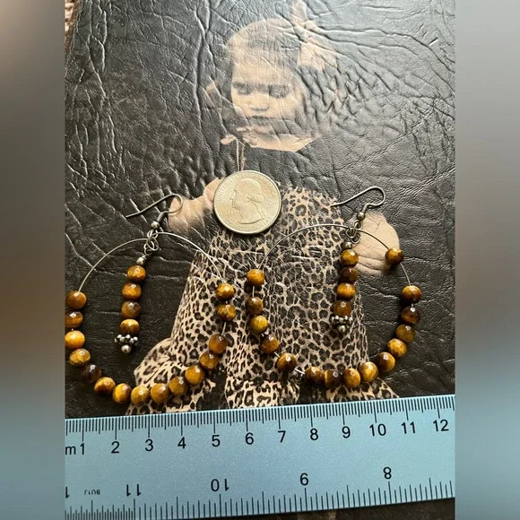 Golden Tiger Eye Earrings Genuine Stones - Picture 4 of 7